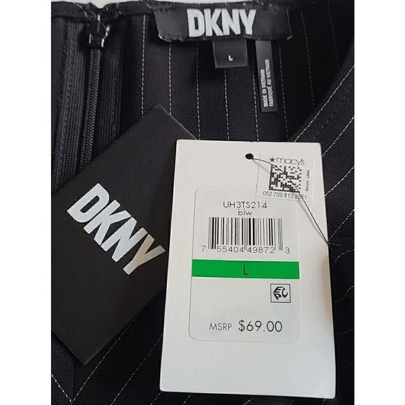 DKNY Pinstripe Sleeveless Twist-Front Business Top SIZE L MSRP $69 NEW WITH TAGS - Picture 10 of 12
